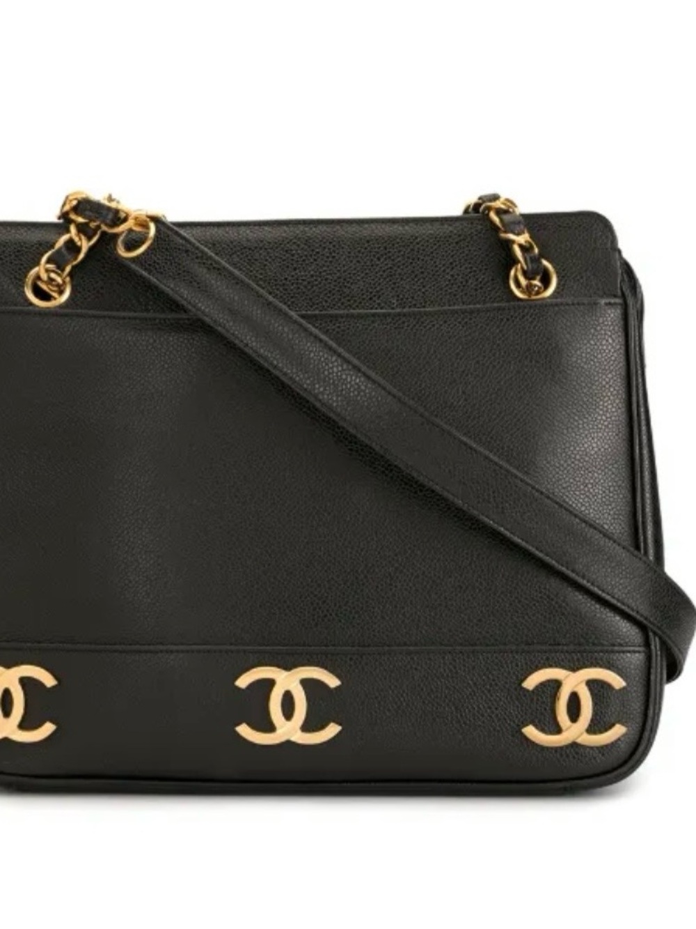 CHANEL Black Leather Shoulder Bag with Gold CC Motif